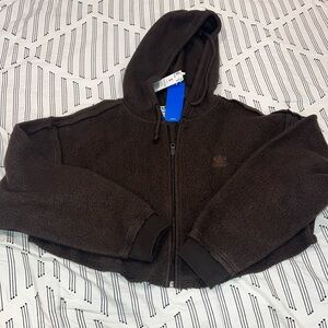 NWT Adidas Originals Crop Brown Fleece Full Zip Hoodie